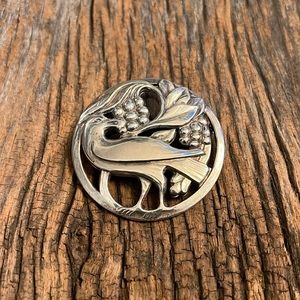 Vintage Sterling Silver Norseland Bird with Grapes Brooch Pin - Viking